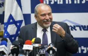 Avigdor Liberman speaking at a news conference, May 18. (Yonatan Sindel/Flash90)