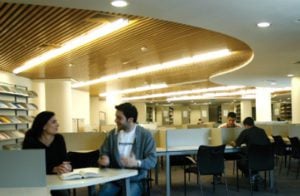 The library at CLB, where students learn in both English and Hebrew.