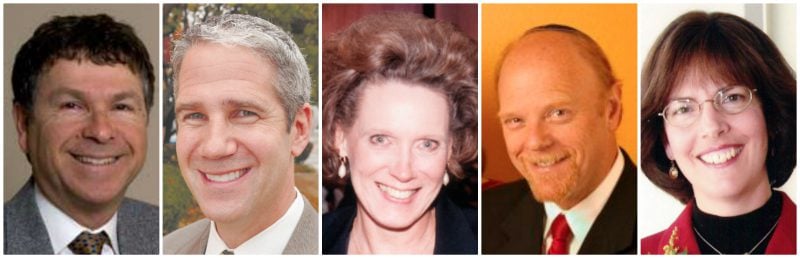 L-r: Rabbi Eliot Baskin, Jim Cohen, Jean Guthery, Cantor Joel Lictherman, Ellyn Hutt
