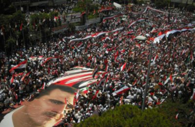 Bashar Assad supporters mass in Lattakia, Syria, 2010.