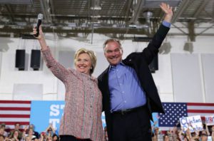 Hillary Clinton and US Sen. Tim Kaine at a rally in Northern Virginia.  (Alex Wong/Getty)