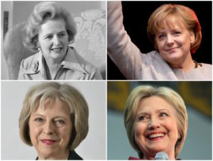 Clockwise from upper left: Tatcher, Merkel, Clinton, May