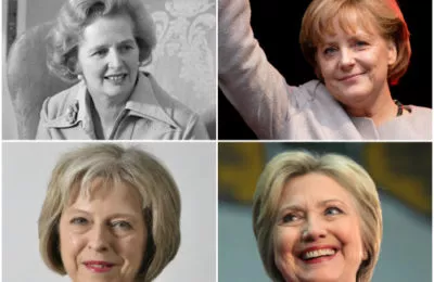 Clockwise from upper left: Tatcher, Merkel, Clinton, May