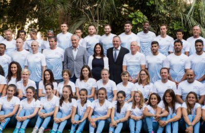 The Israeli delegation to Rio gathers for a farewell from President Reuven Rivlin. (Kobi Richter/TPS)