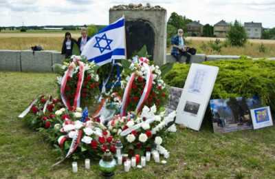 Flowers and wreaths left at the memorial to the massacre at Jebwabne, July 10, 2016.