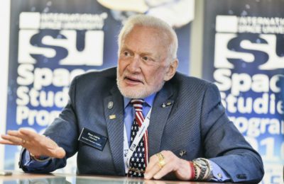 Buzz Aldrin addresses the 2016 session of the International Space University at the Technion – Israel Institute of Technology.