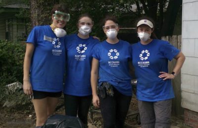 Volunteers from a Jewish young adults' group in New Orleans, at a house affected by the recent flooding in Baton Rouge.