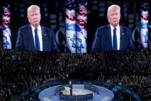US Republican presidential hopeful Donald Trump speaks during the 2016 AIPAC conference. (Saul Loeb/AFP/Getty)
