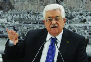 Palestinian President Mahmoud Abbas at a press conference, April 22, 2014 in Ramallah. (Thaer Ghanaim/ Getty)