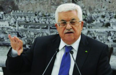 Palestinian President Mahmoud Abbas at a press conference, April 22, 2014 in Ramallah. (Thaer Ghanaim/ Getty)
