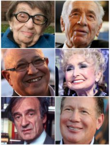 Clockwise from upper left: Goldie Michelson, Shimon Peres, Esther Jungreis, Garry Shandling, Elie Wiesel, Meir Dagan