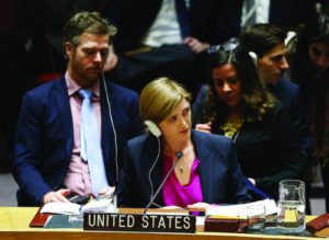US ambassador to the UN Samantha Power abstains on UN Security Resolution 2334. (Volkan Furuncu/Anadolu Agency/Getty Images)
