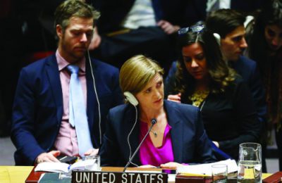 US ambassador to the UN Samantha Power abstains on UN Security Resolution 2334. (Volkan Furuncu/Anadolu Agency/Getty Images)