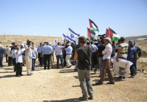 Pro-Palestinian activists demonstrate at Susya in the Negev. (Hillel Maeir/TPS)