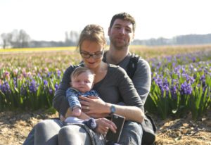 Cnaan Liphshiz, his wife and eldest son in a tulip field near Amsterdam, 2016. 