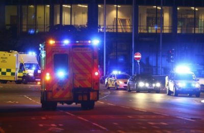 Emergency responders arrive at the Manchester Arena following the terrorist attack, May 22. (Dave Thompson/Getty)