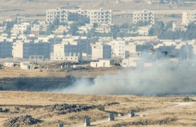 Smoke rising near the Israeli-Syrian border on June 24. (Basel Awidat/Flash90)