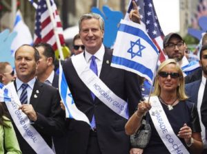 New York City Mayor Bill de Blasio marches in the  "2017 Celebrate Israel Parade" on June 4. (James Keivom/NY Daily News via Getty)