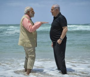 Benjamin Netanyahu and Indian PM Narendra Modi visit the water desalination plant at Olga beach, July 6. (Kobi Gideon/GPO)