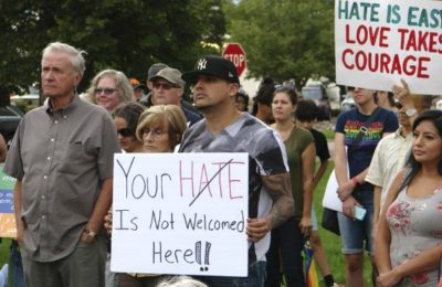 Jews, Muslims, African Americans and others join together at a rally, Aug. 6, in Colorado Springs.