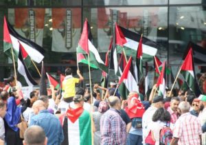 At a July 22 anti-Israel rally in Rotterdam, in which protesters chanted about killing Jews. (Abdullah Asiran/Anadolu Agency/Getty)