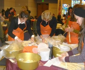 Shaping it together at the Great Big Challah Bake Colorado, 2017.