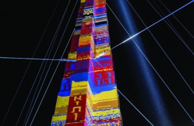 The 118-foot Lego tower. (Kobi Richter/TPS)