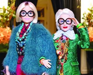 'Iris Apfel,' right, and the Barbie she 'styled,' left.