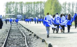 March of the Living participants at Auschwitz, 2017. (Omar Marques/Anadolu Agency/Getty)