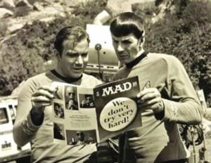 Jewish actors William Shatner and Leonard Nimoy on the set of 'Star Trek.'