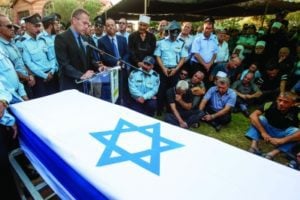 The funeral of Israeli Druze police officer Kamil Shnaan in 2017. (Basel Awidat/Flash90)