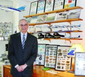 Marvin Goldman in his New York City apartment, home to his El Al museum.