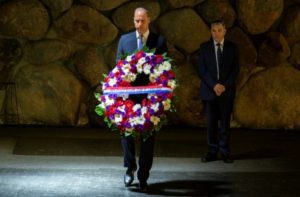 Prince William lays a wreath at Yad Vashem. (Hillel Maeir/TPS)