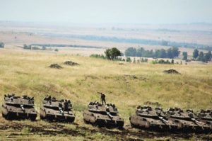 Israeli tanks near the Syrian border, May, 2018. (Lior Mizrahi/Getty)