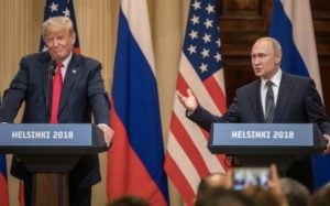 President Donald Trump and Russian President Vladimir Putin in Helsinki, July 16, 2018. (Chris McGrath/Getty)