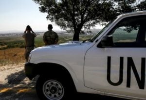 UN peacekeepers look to Syria from the Golan Heights. (Jalaa Marey/AFP/Getty)