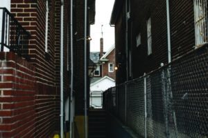 An alley off of the street where Jakiw Palij lives in Queens. (Celeste Sloman/Washington Post)