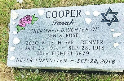 The new headstone for Sarah Cooper.
