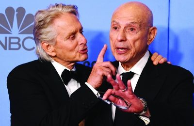 Michael Douglas, l, and Alan Arkin, r, Jan. 6, 2019, at the Golden Globes. (Mark Ralston/AFP/Getty)