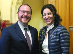Rabbi Yehiel Kalish and Dafna Michaelson Jenet pictured in the Colorado State Capitol in 2017.