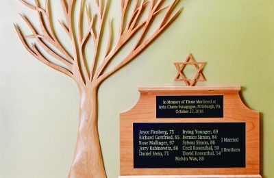 Temple Emanuel's plaque in honor of the Pittsburgh victims. (Marc Schuman)