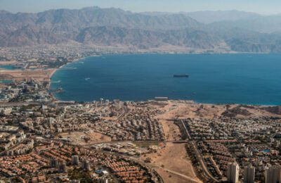Aerial photo of the Port of Eilat and the Red Sea. (Kobi Richter/TPS)