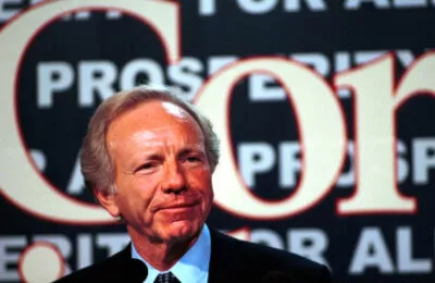 Joe Lieberman at a campaign rally in New Hampshire in October, 2000. (Darren McCollester/Newsmakers/Getty)