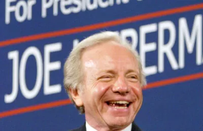 The late Sen. Joe Lieberman in his moment of glory after he was nominated for vice-president on the Democratic ticket in 2000. He and Al Gore lost in a razor-close election to George W. Bush and Dick Cheney that was ultimately resolved by the US Supreme Court. (IJN file photo)
