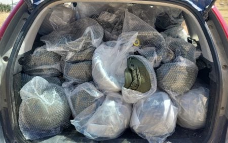Part of a delivery of tactical helmets to the Israeli army’s Golani Brigade, which were donated in memory of Tomer Grinberg, a soldier killed in combat in December, 2023. (Courtesy)