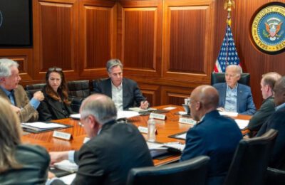 President Joe Biden meets with his top Cabinet and National Security officials to discuss Iran's attacks on Israel, at the White House, April 13, 2024. (White House)