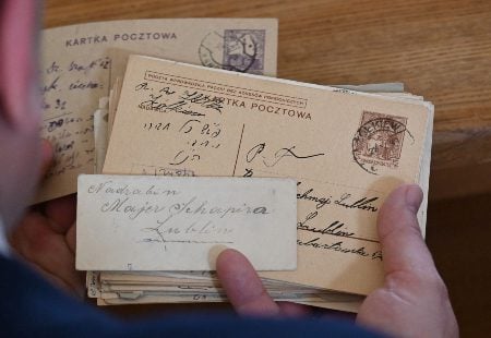 Postcards returned to Lublin in an April, 2024 ceremony included ones addressed to the head of its legendary yeshiva, Rabbi Meir Shapiro. (Monika Tarajko)