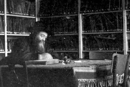 Rabbi Meir Shapiro — founder of the Daf Yomi daily Talmud page — in the library of the Chachmei Lublin Yeshiva, sometime between the yeshiva’s opening in 1930 and his death in 1933.