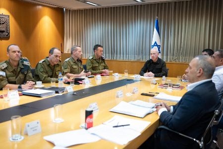 Israel Defense Minister Yoav Gallant in a briefing on operational developments in the northern arena, Sept. 19, 2024. (Shira Keinan)