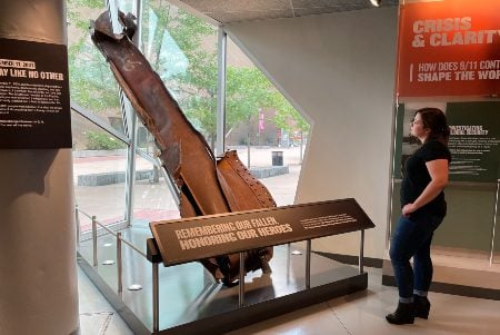 Steel from the South Tower, 6th Floor, of the World Trade Center, on display at The CELL in Denver. (Courtesy)